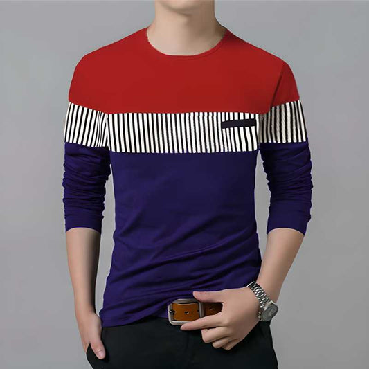 Cotton Blend Stripes Full Sleeves T-Shirts